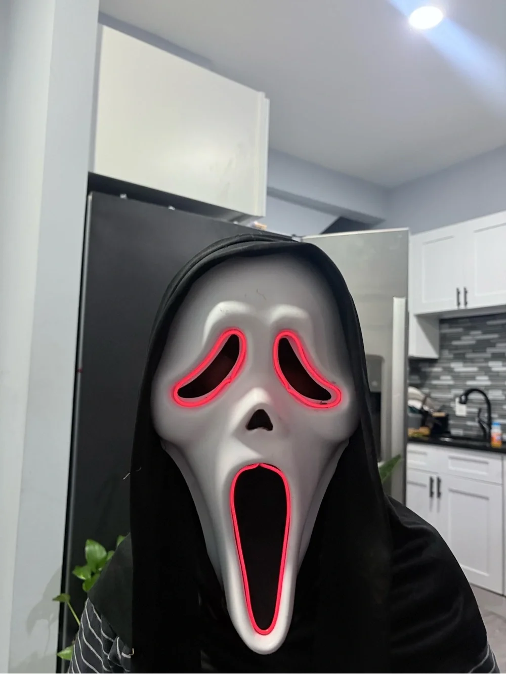 Kids Horror Scream Costume Face Mask - Black & White with Red Trim